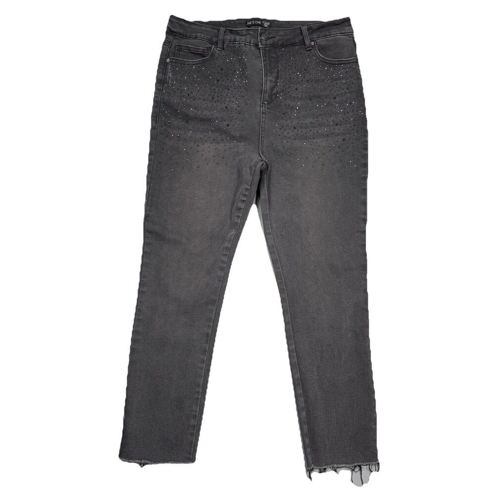 One 5 One Ankle Jeans Womens 14 Dark Gray High Rise Embellished Measures 34x25.5